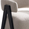 Close-up of the black-finished wooden A-frame leg assembly on the Gunnar Accent Chair.