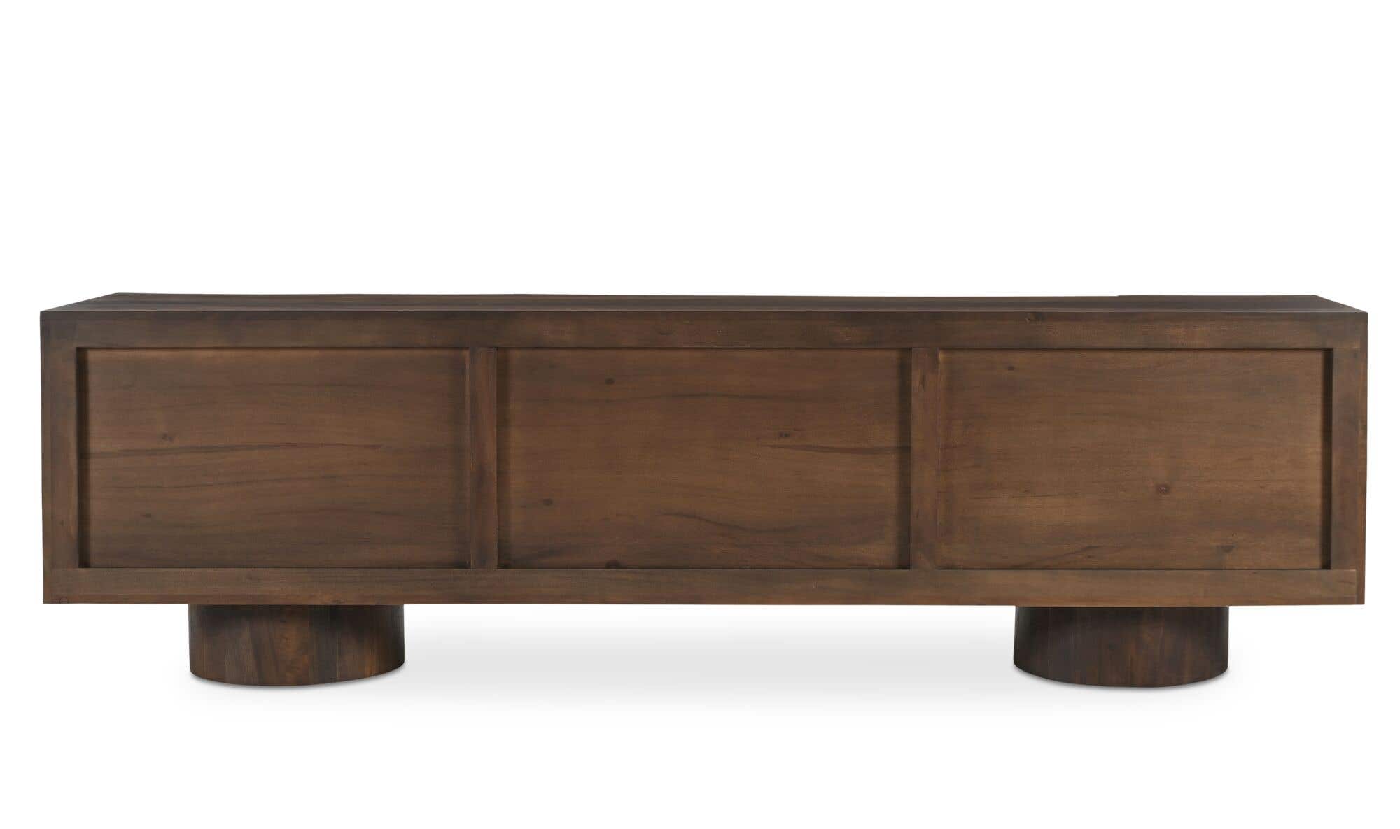 Straight-on rear view showcasing the consistent warm brown wood finish and clean back panel construction