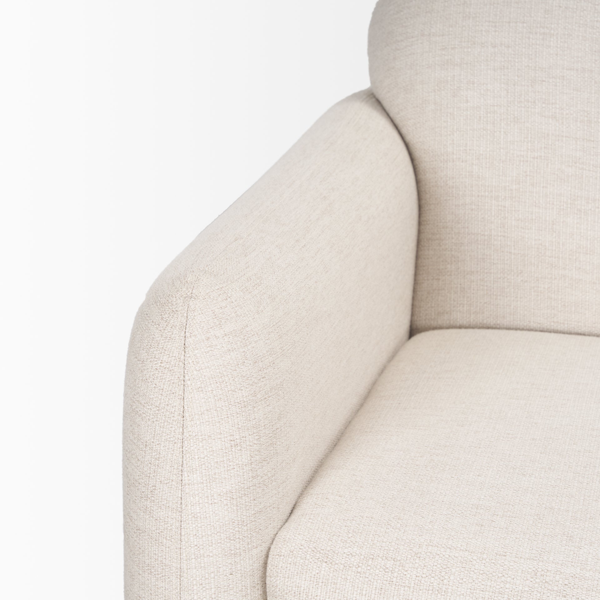 Front view of Hale cream sofa with light wood base