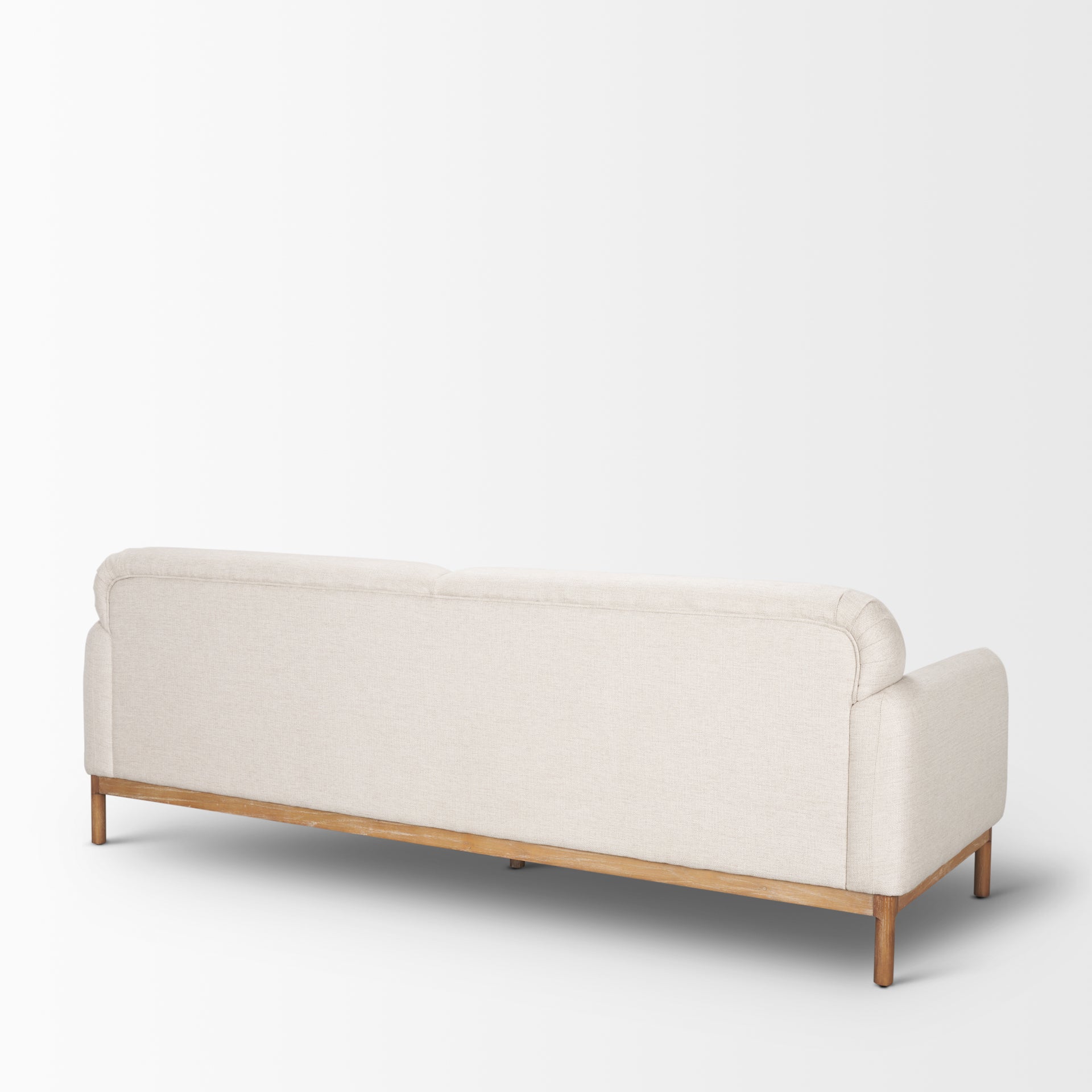 Front view of Hale cream sofa with light wood base