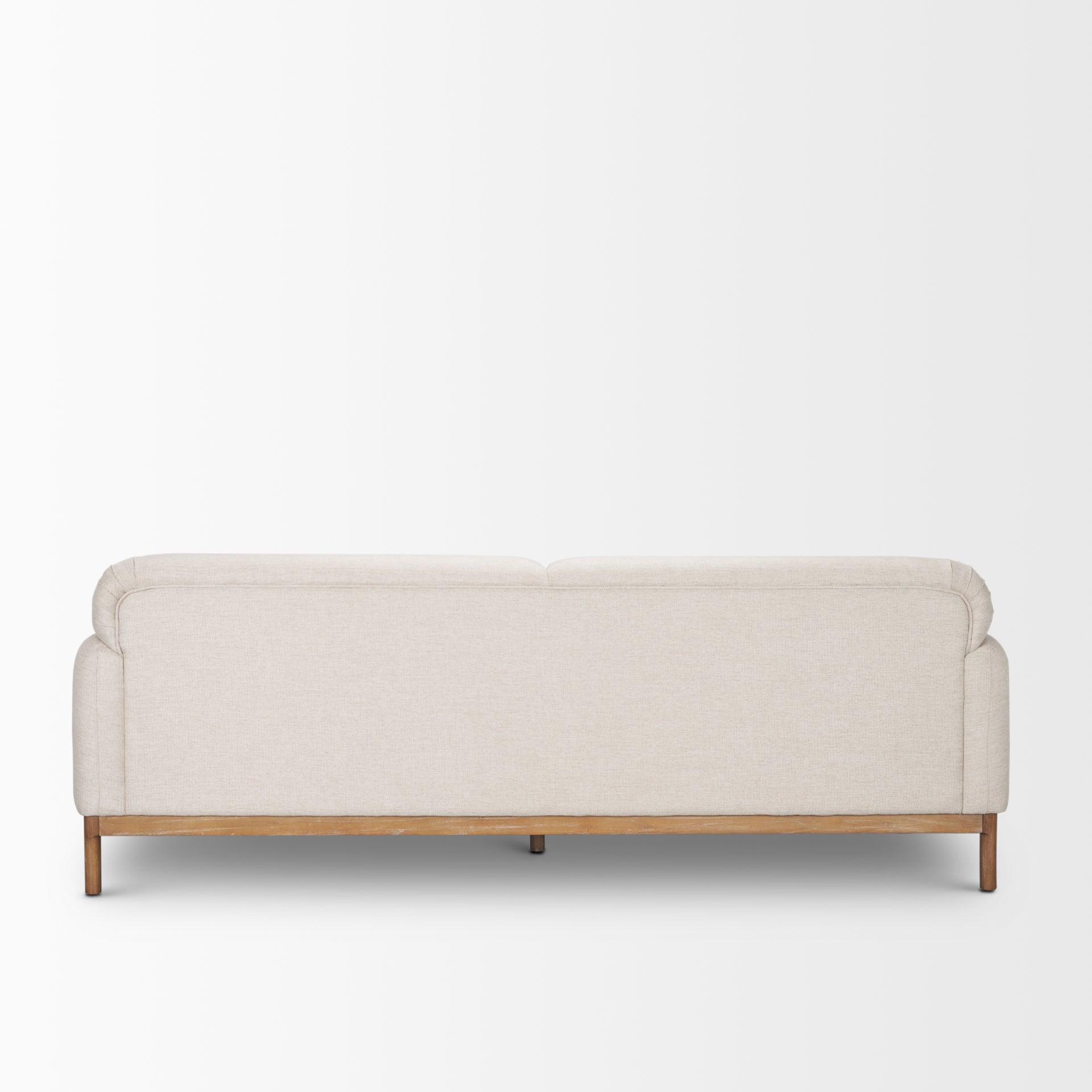 Front view of Hale cream sofa with light wood base