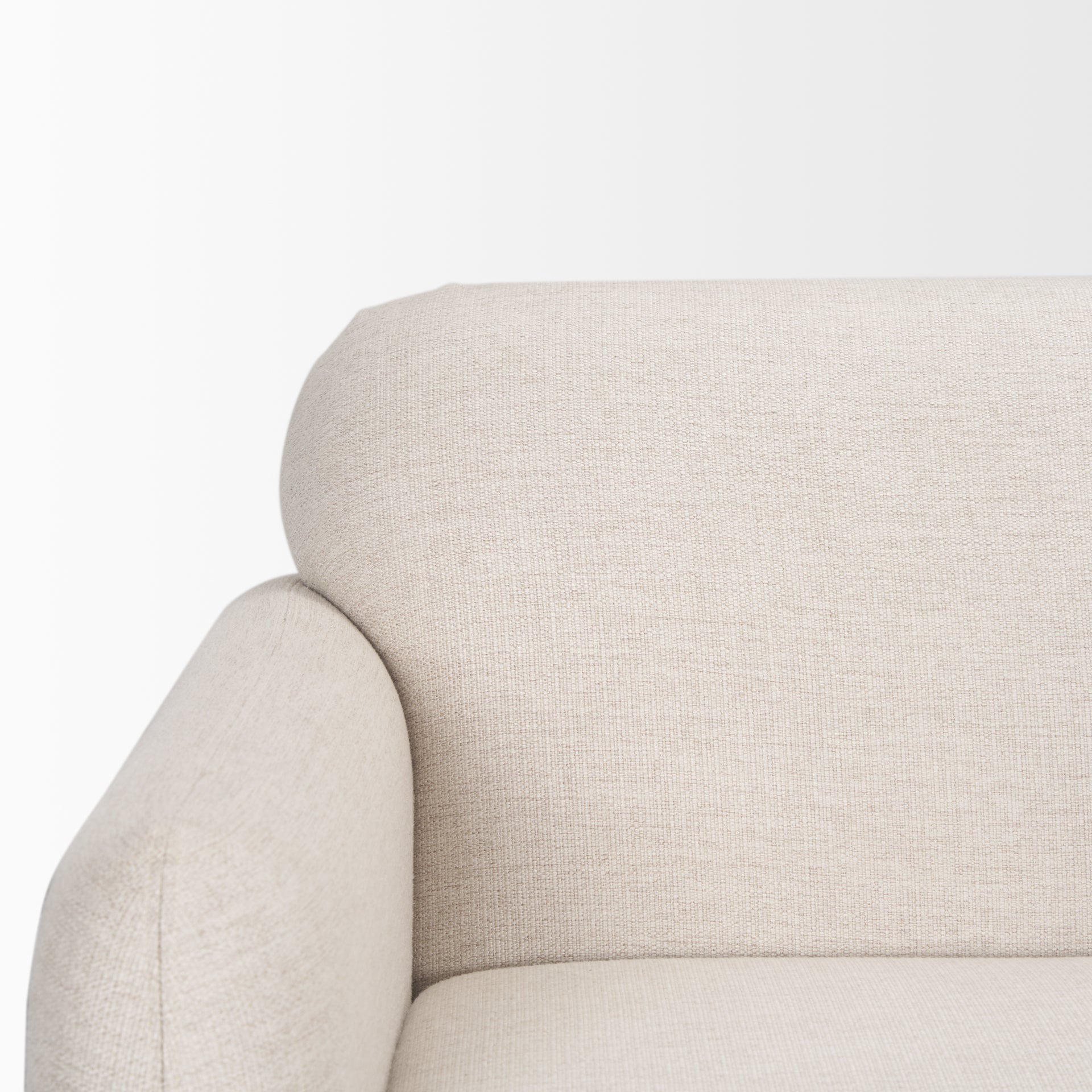 Front view of Hale cream sofa with light wood base