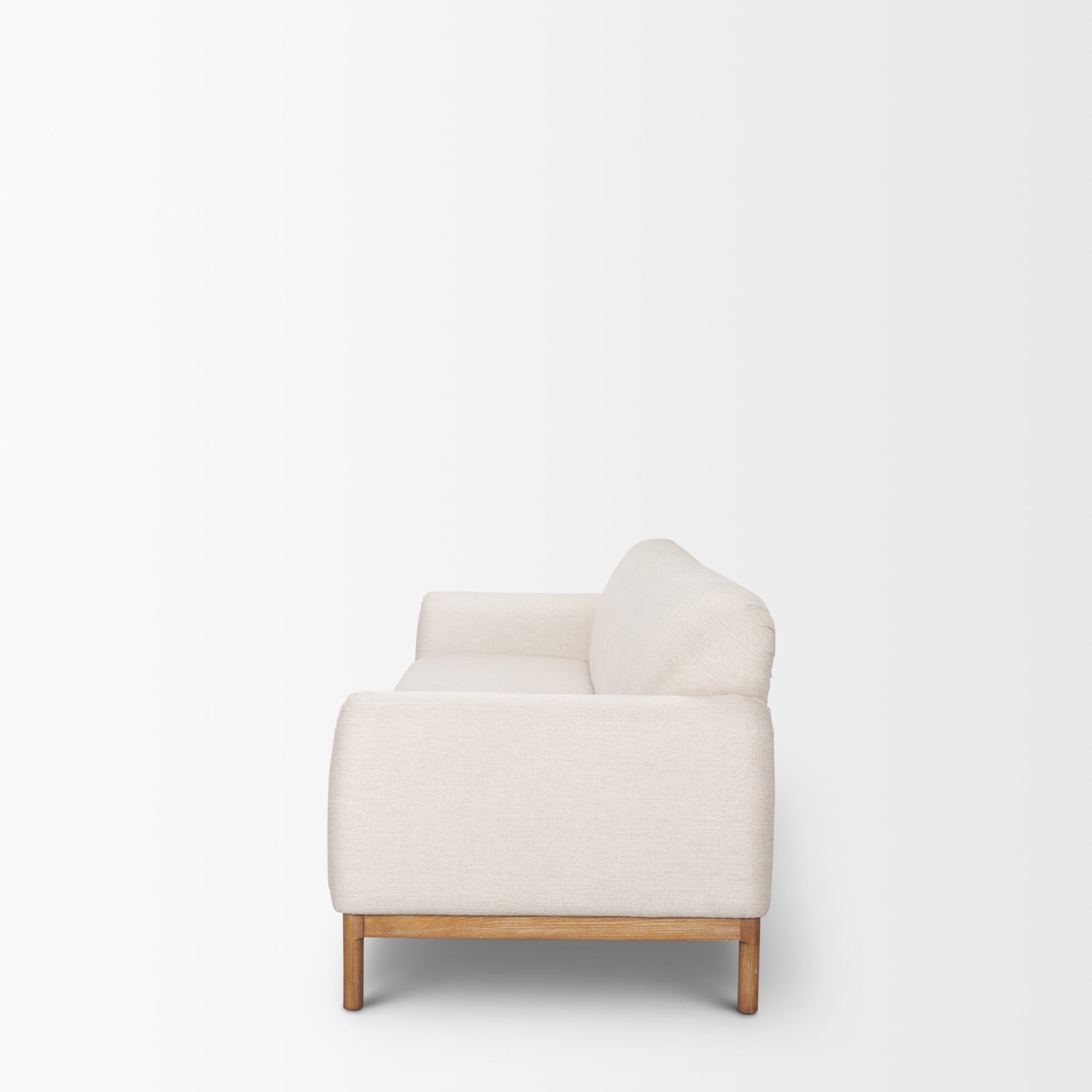 Front view of Hale cream sofa with light wood base