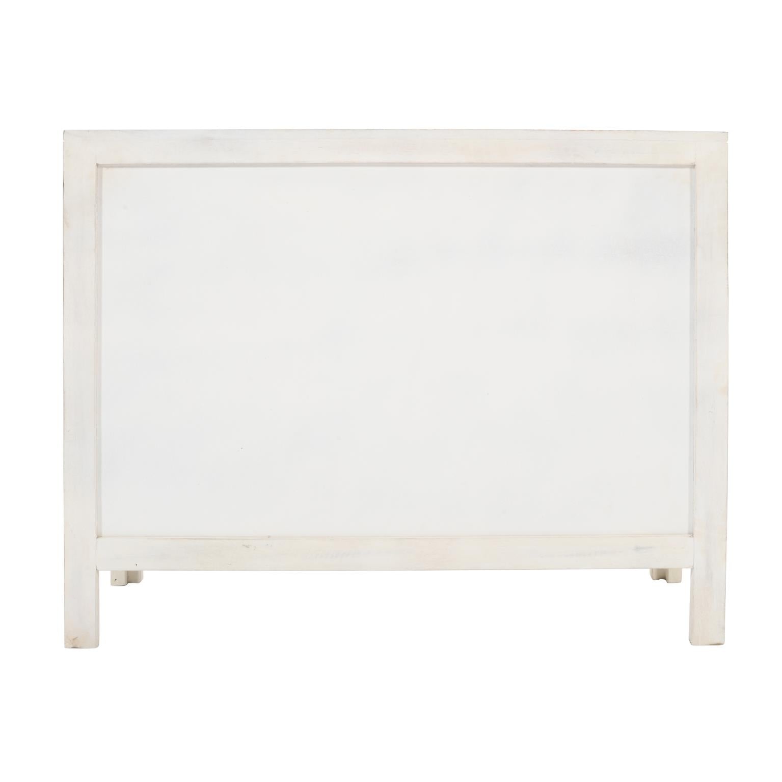 Rear view of the Jolie accent chest showcasing the solid structural assembly and clean matching back panel