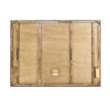 High-angle side perspective focusing on the unique craftsmanship of the patchwork headboard and platform base
