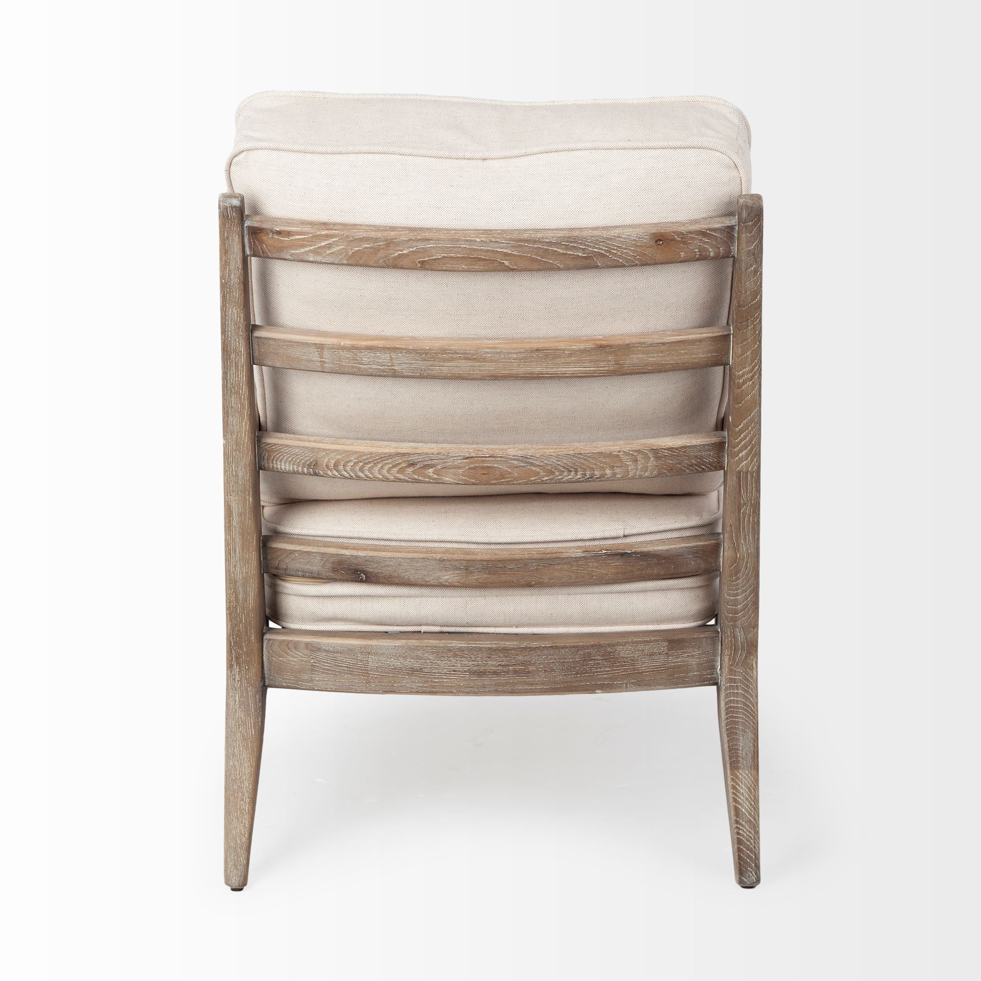 Rear view showcasing the architectural horizontal ladder-back wooden slats and sturdy leg construction