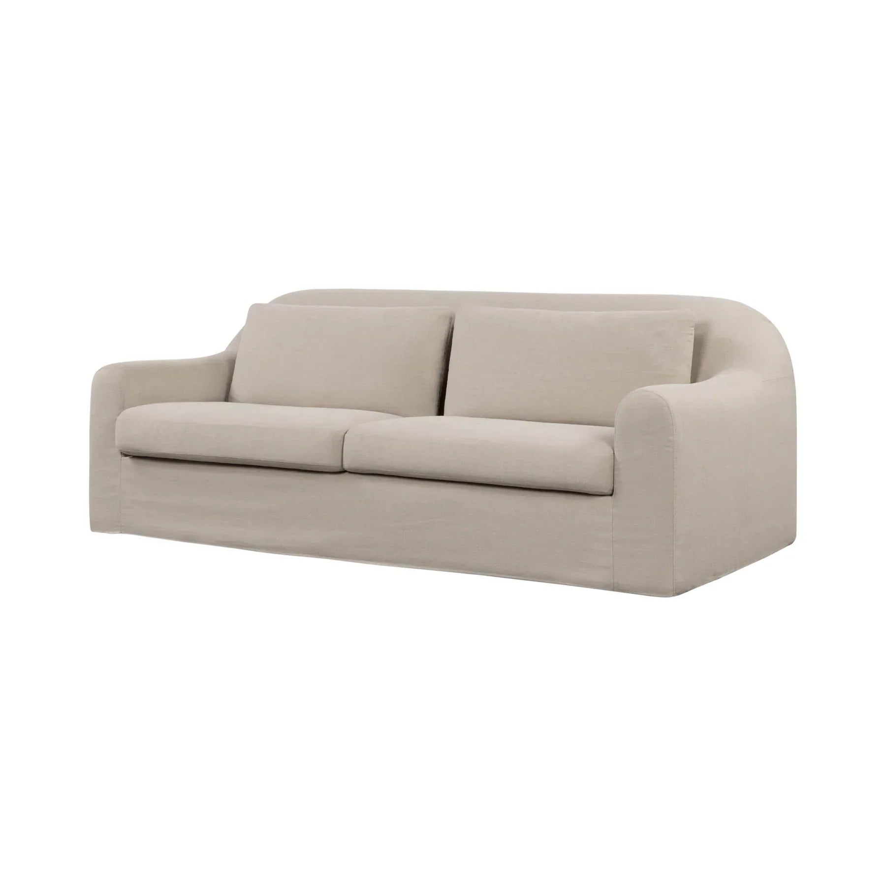 Angled perspective of the beige Harper slipcover sofa