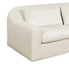 Perspective shot of cream Harper sofa armrest and base