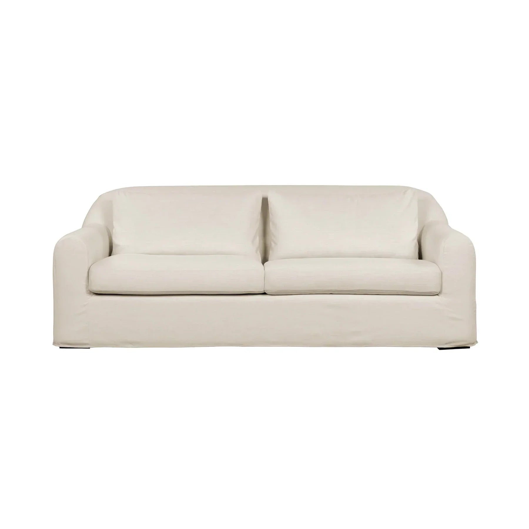 Minimalist front view of the cream Harper fabric sofa