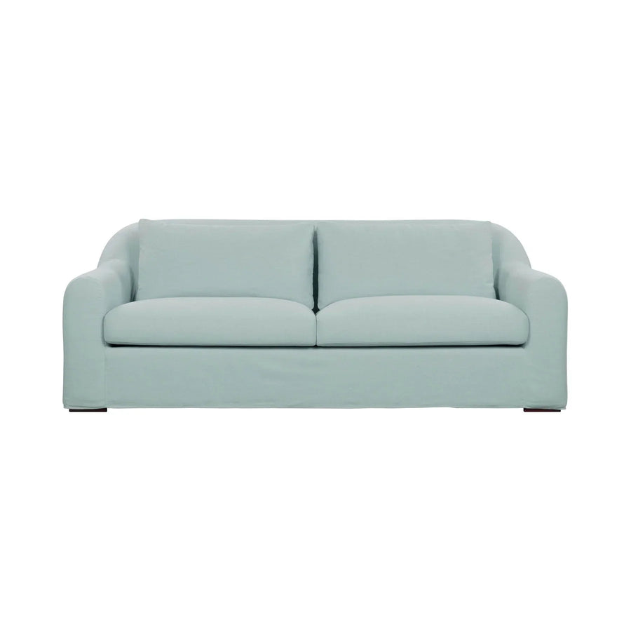 Front view of Harper slipcover sofa in light blue fabric