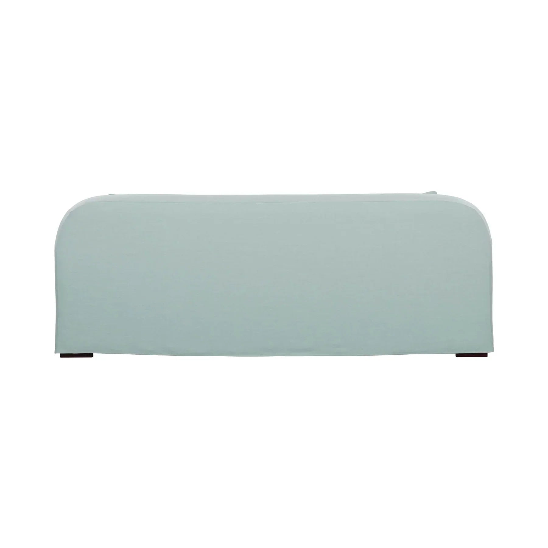 Minimalist back view of Harper light blue slipcover sofa