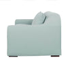 Side view profile of Harper light blue fabric sofa