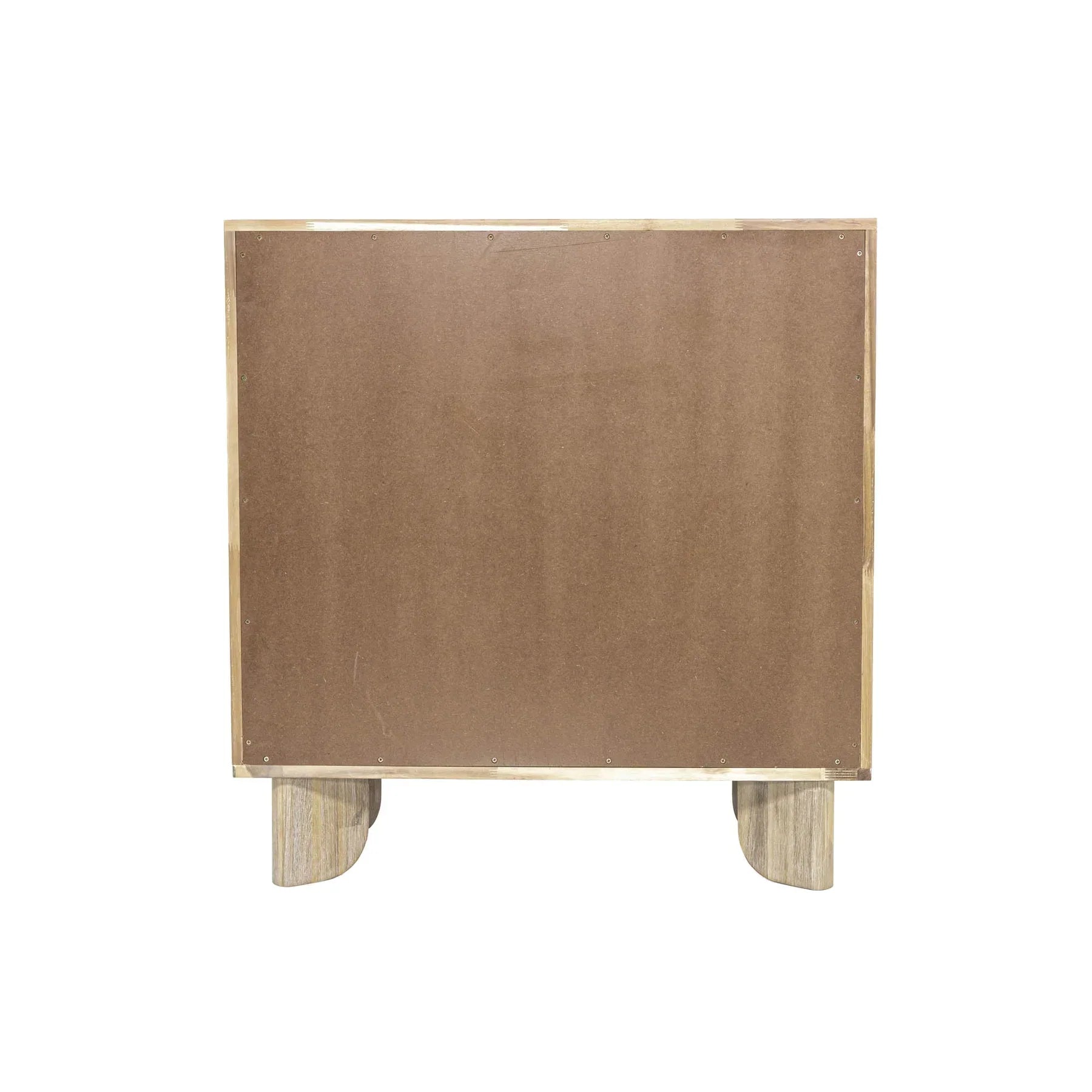 Front view of the Haru 5-drawer vertical chest featuring a light white oak finish and unique fluted facade with soft rounded paneling