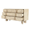 High-angle perspective view with all drawers open showcasing the spacious internal storage and smooth metal glides