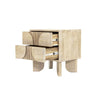 Side-angle view with both drawers open highlighting the smooth metal ball-bearing glides and internal storage