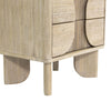 Close-up perspective of the unique curved pedestal leg providing a visually light and stable foundation