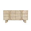 Front view of the Haru double dresser featuring a light white oak finish and a unique fluted facade with soft rounded paneling