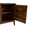 Detail shot showcasing the high-quality metal hinges and the precision joinery of the internal storage unit