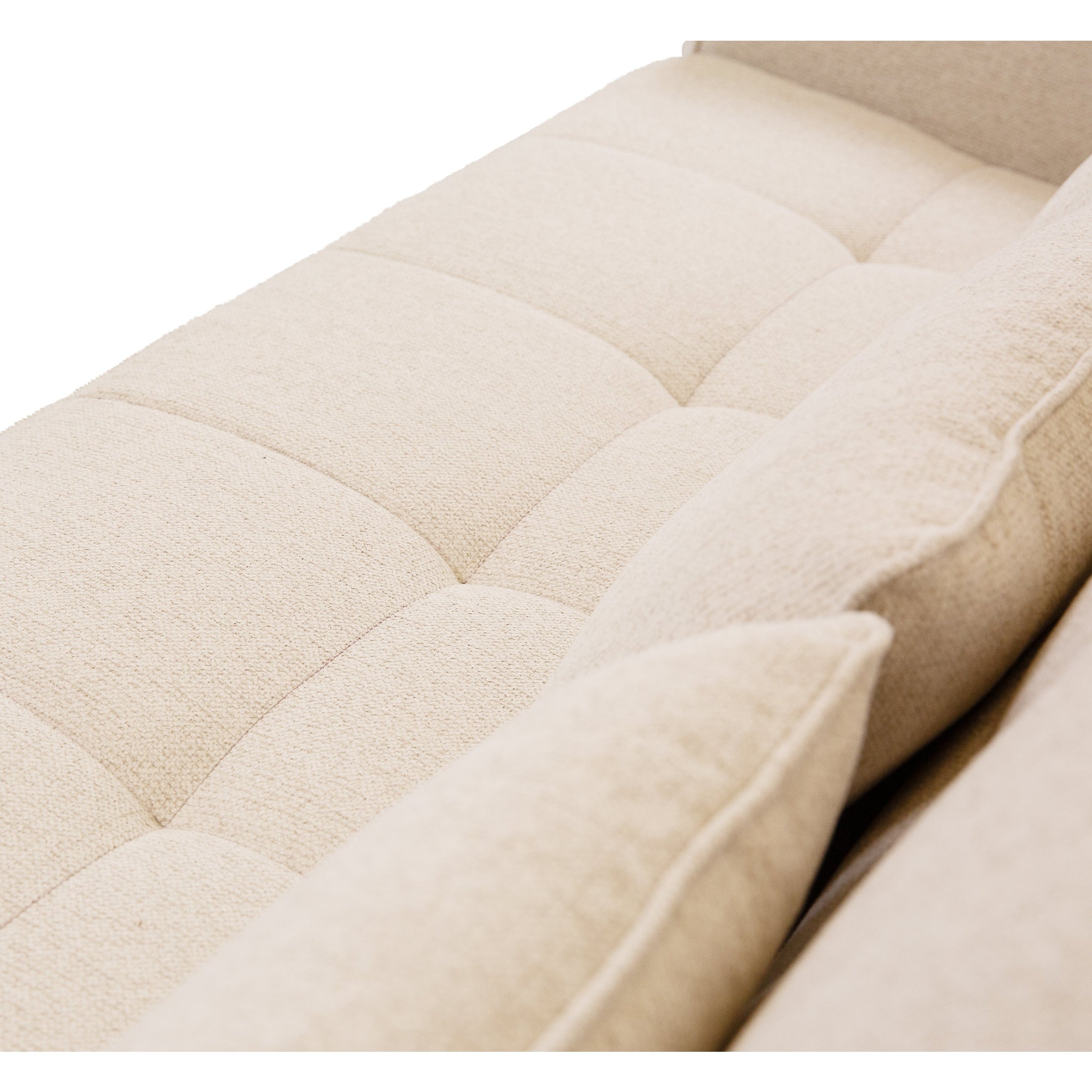 Front view of the Hedal Sofa Sectional Sleeper in cream textured fabric with matching throw pillows