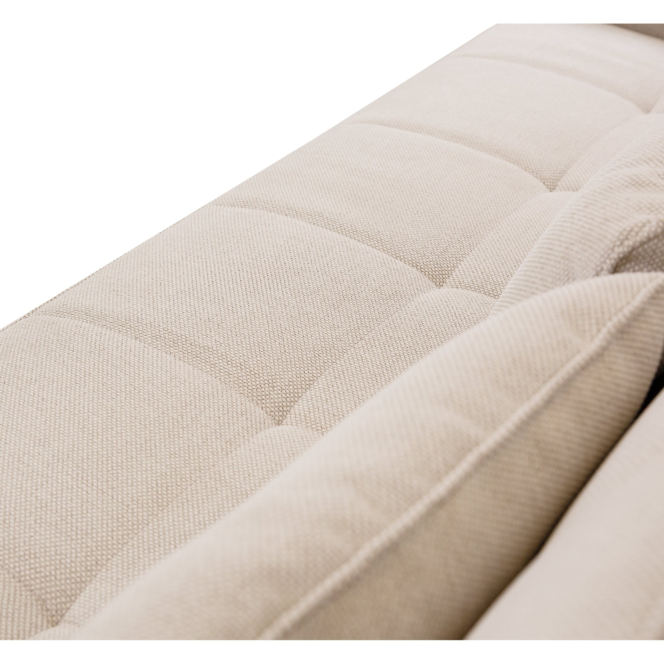 Front view of the Hedal Sofa Sectional Sleeper in cream textured fabric with matching throw pillows