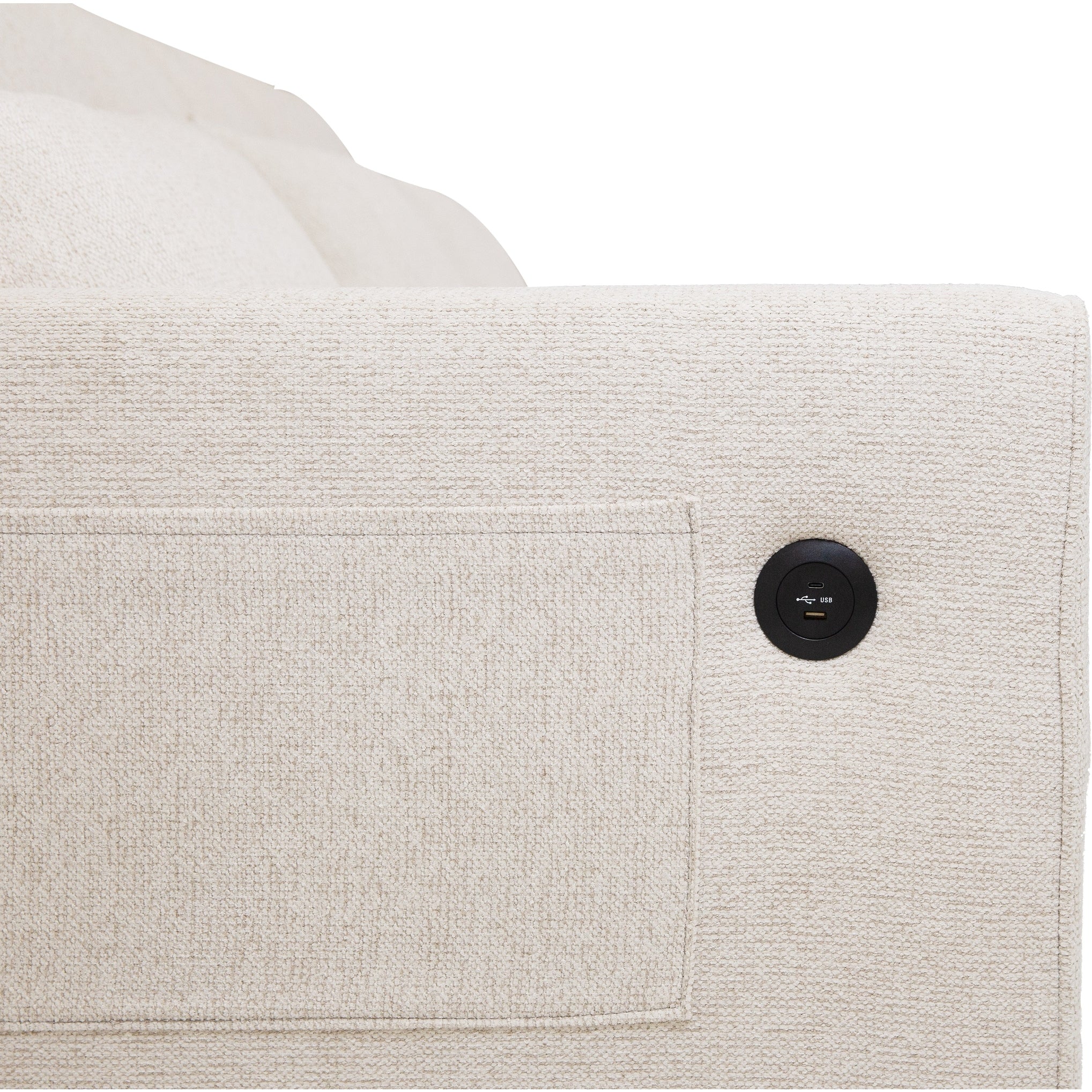 Front view of the Hedal Sofa Sectional Sleeper in cream textured fabric with matching throw pillows