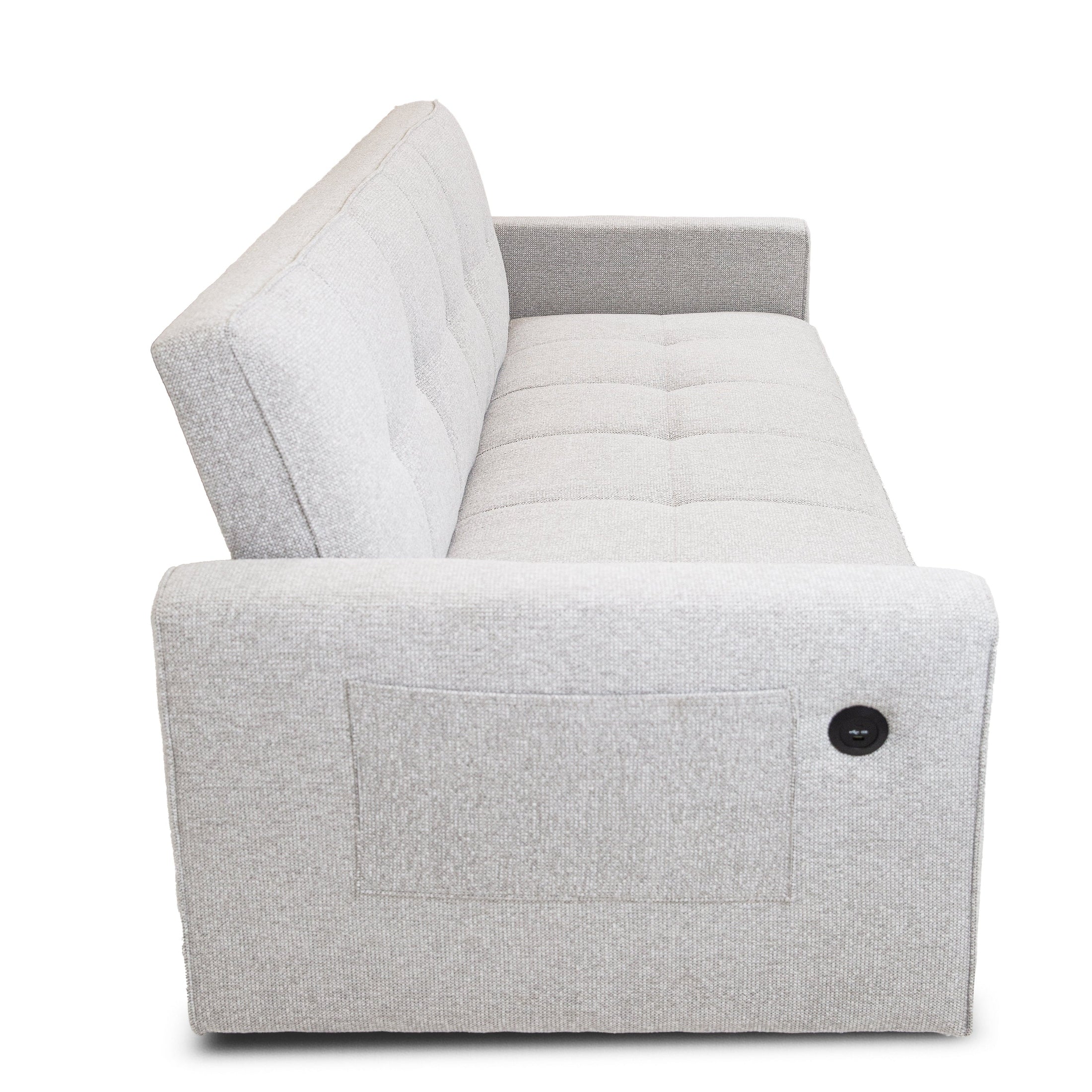 Front view of the Hedal Sofa Sectional Sleeper in cream textured fabric with matching throw pillows