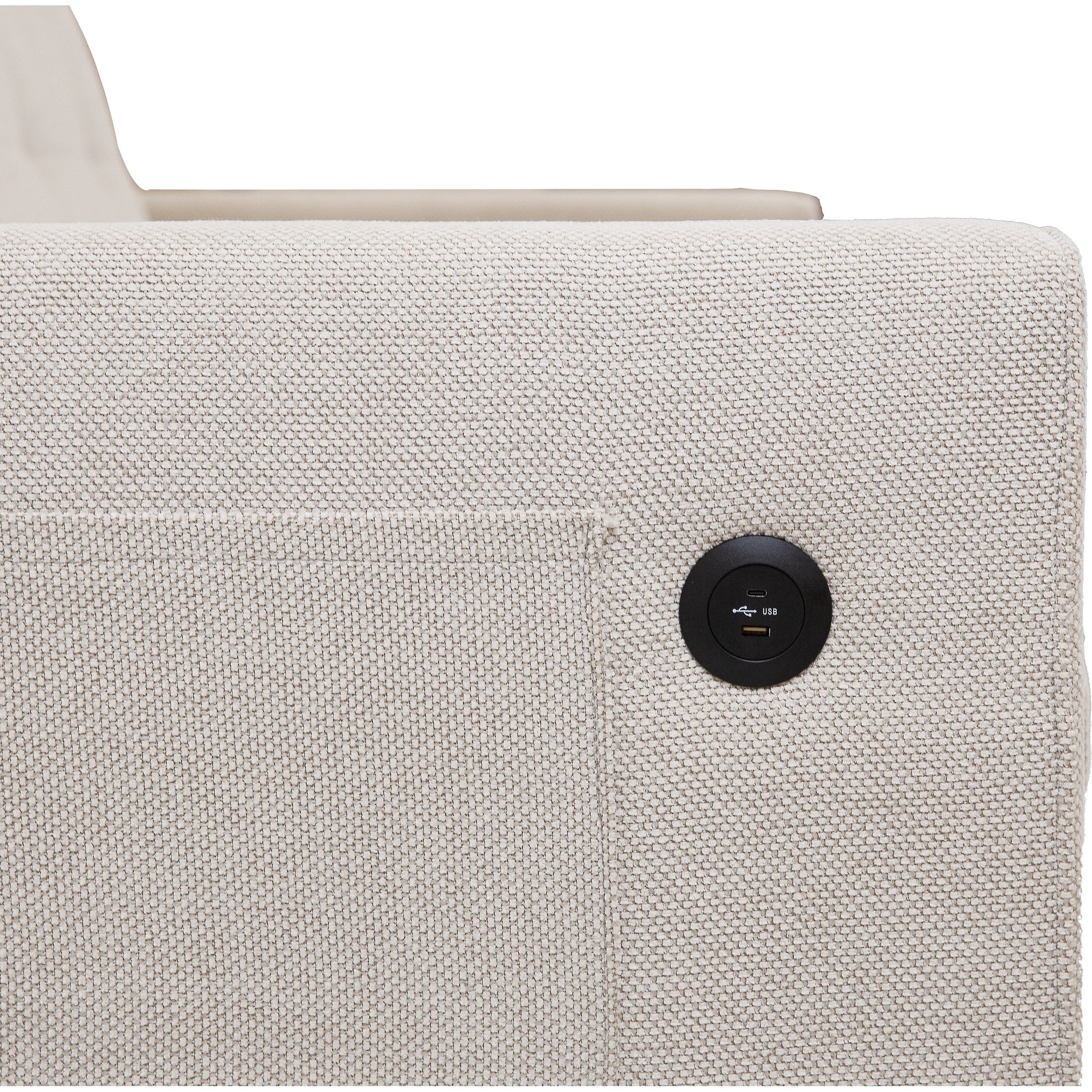 Front view of the Hedal Sofa Sectional Sleeper in cream textured fabric with matching throw pillows