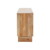 Side profile view highlighting the thin slab-style legs and the overhang of the polished white marble top