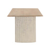 Straight-on side view showcasing the balanced proportions and contemporary aesthetic of the light oak dining table