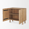Front view with both doors open to reveal the spacious interior storage and a single fixed central wooden shelf