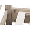 Close-up shot of the internal bed frame corner highlighting the secure metal-to-metal joinery and sturdy wood rails
