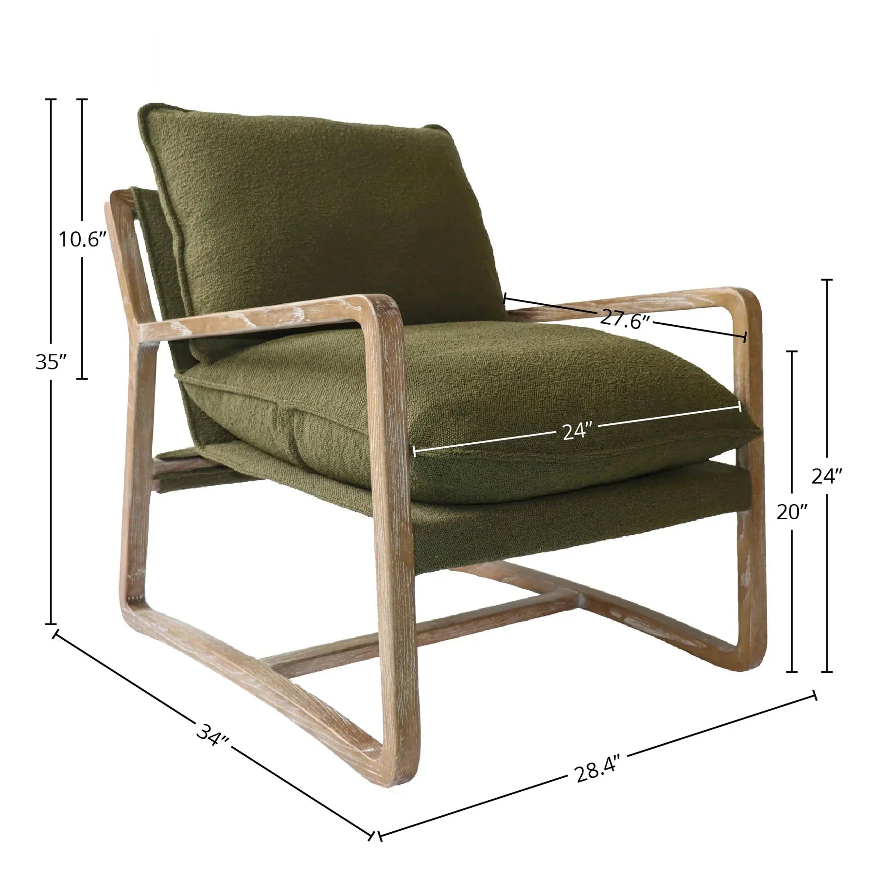 Huntington club chair in moss bouclé with dimensions