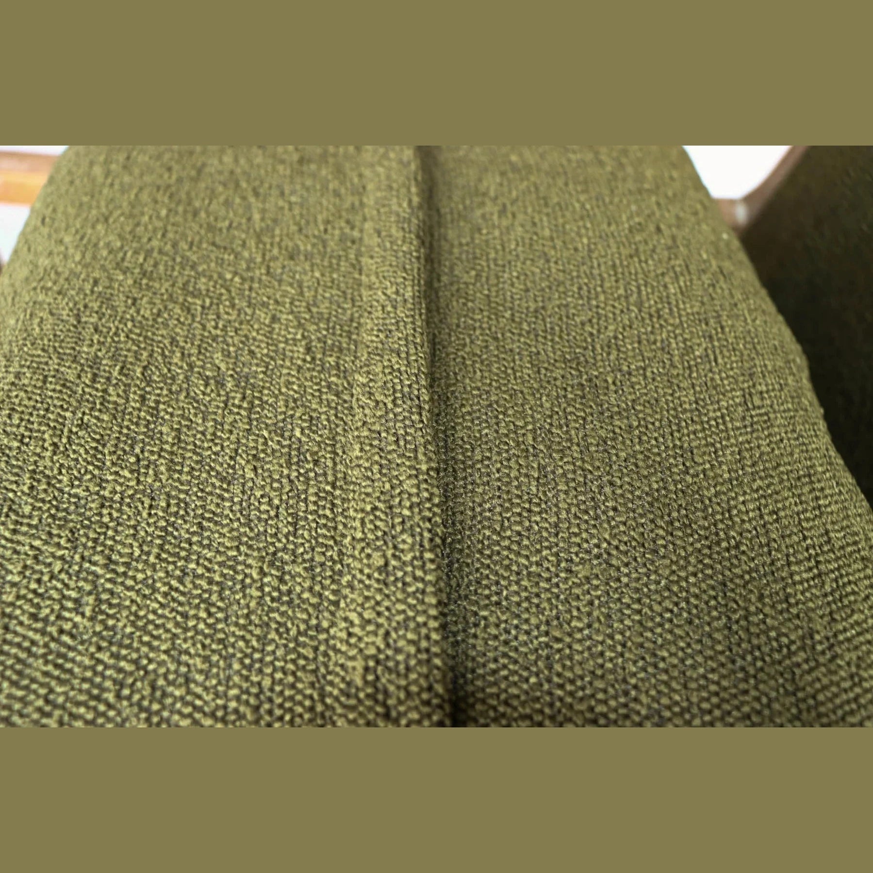 Moss bouclé seat texture detail on Huntington club chair