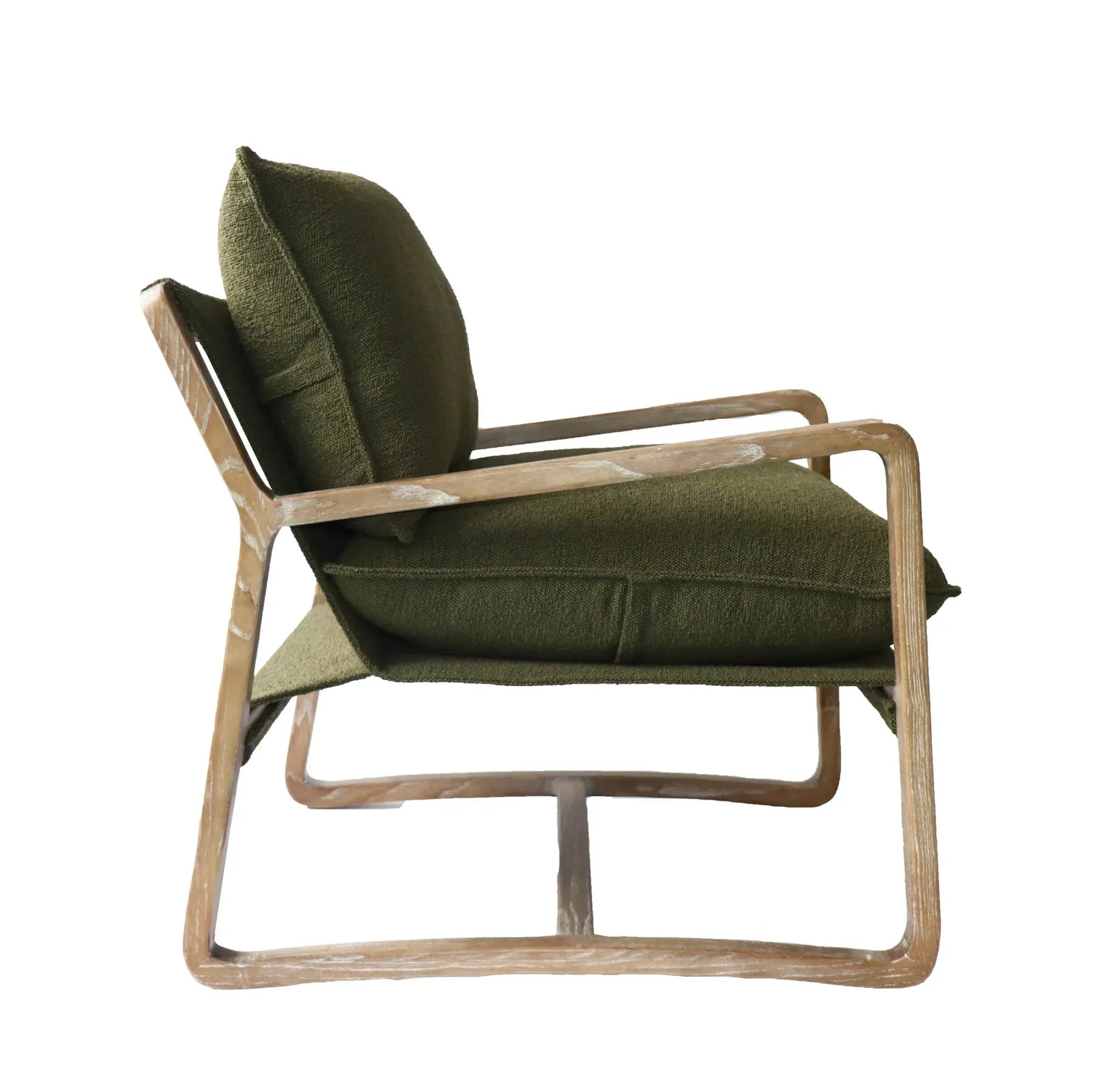 Huntington club chair in moss bouclé side profile