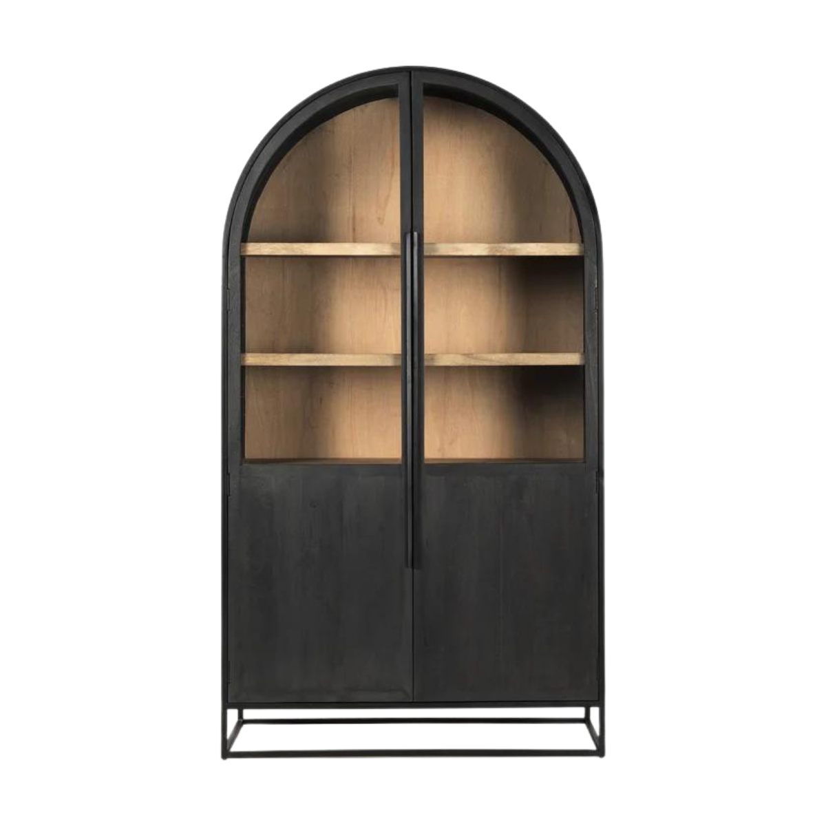 Sloan Dark Wood W/Black Metal Frame Arch Cabinet