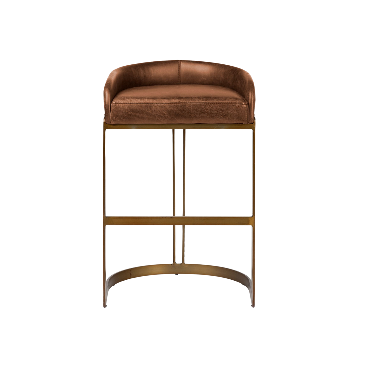 Hollyfield Brown Leather | Gold Metal | Bar Stool