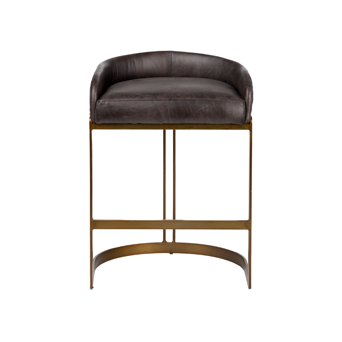 Hollyfield Black Leather | Antiqued Gold Metal | Counter Stool
