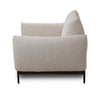 Side profile showcasing the clean architectural lines of the wooden frame and metal leg support