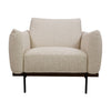 Front view of the Idony Accent Chair in off-white textured bouclé with a dark wood frame and black metal legs