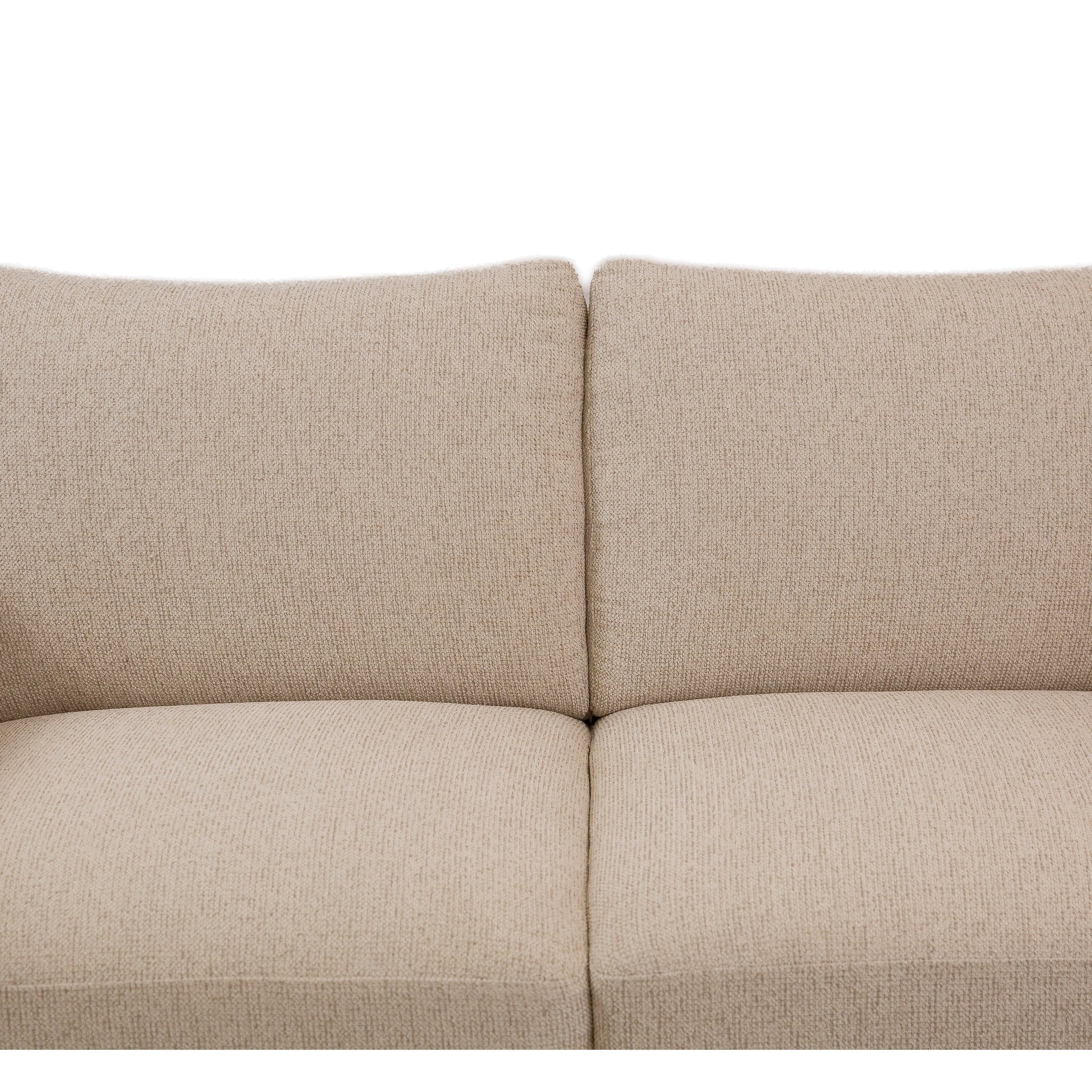 Straight front view of the Idony Loveseat in beige boucle fabric with slim black legs