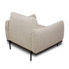 Rear angled view demonstrating the uniform upholstery and structural integrity of the base