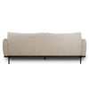 Back view of Idony sofa in beige textured fabric with wooden base and slim black metal legs