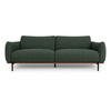 Modern green boucle 3-seater sofa with curved arms and wooden base front view