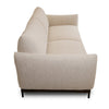 Side view of Idony sofa in beige textured fabric with curved armrest and slim black legs