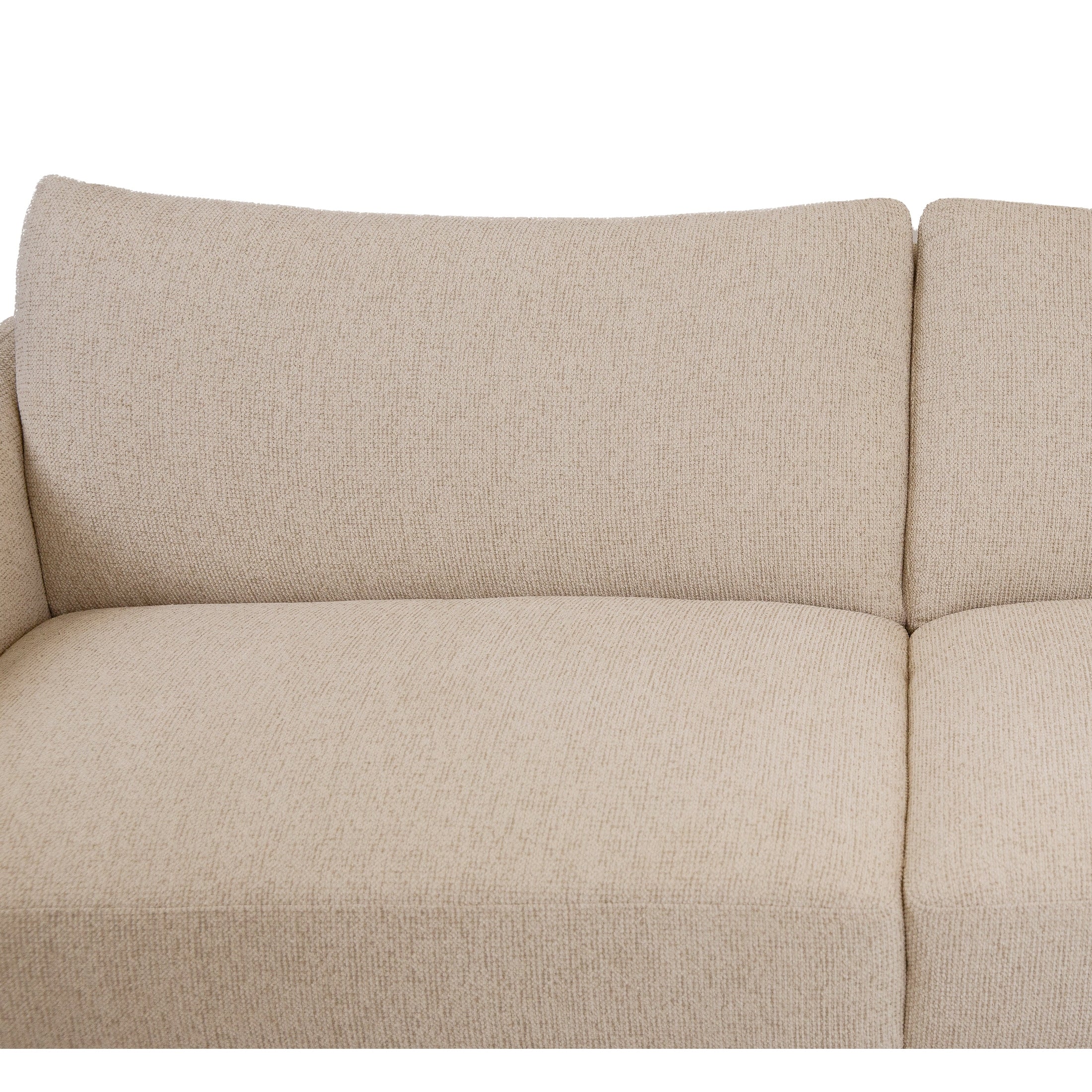 Close-up of Idony sofa seat and backrest in textured beige fabric upholstery