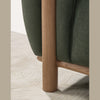 Close-up of the light wood tapered leg and frame of the Idun sofa
