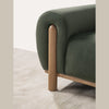 Detailed corner shot of the Idun sofa's wooden frame and upholstery