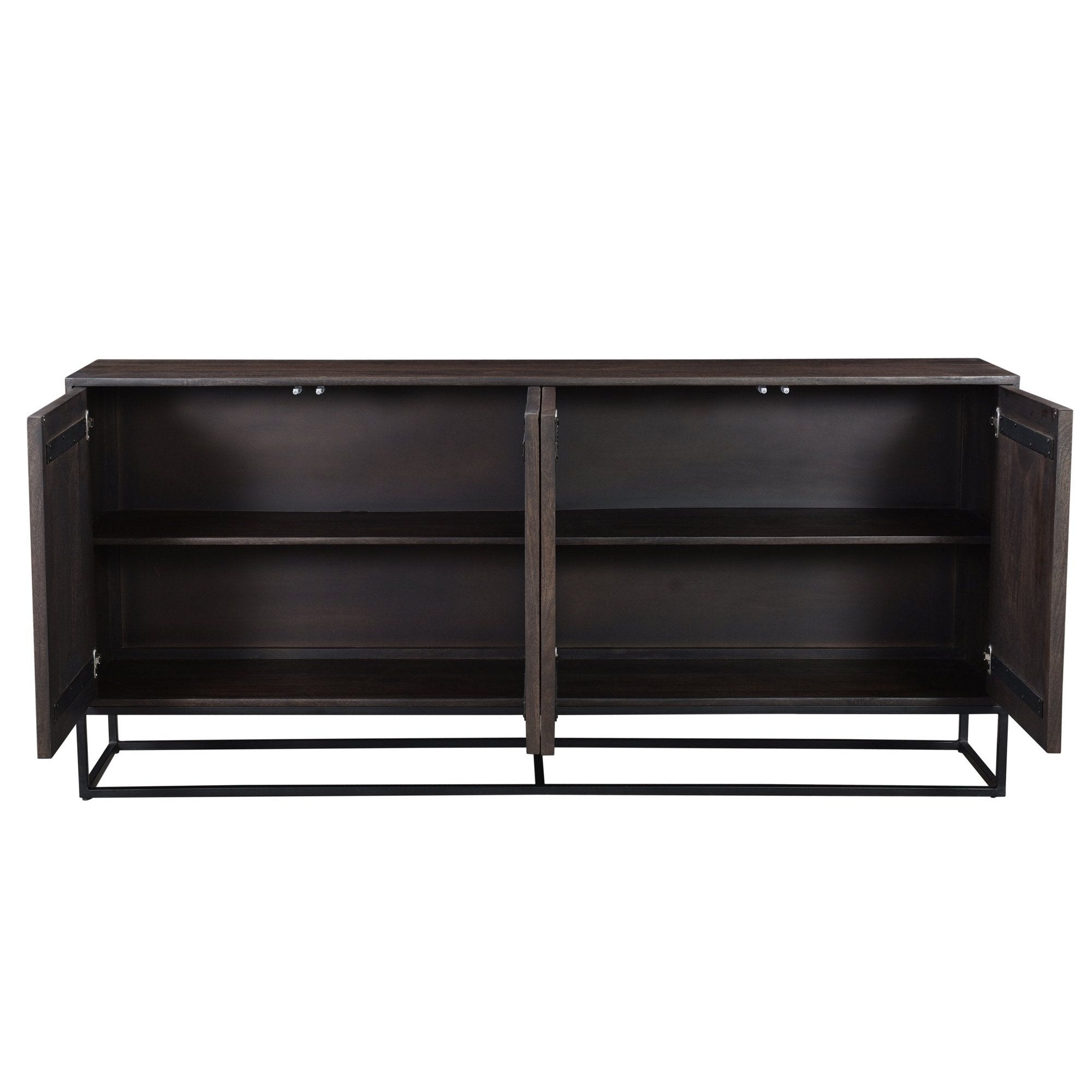 Straight-on front view highlighting the symmetrical geometric diamond pattern and the seamless integration of the cabinet doors