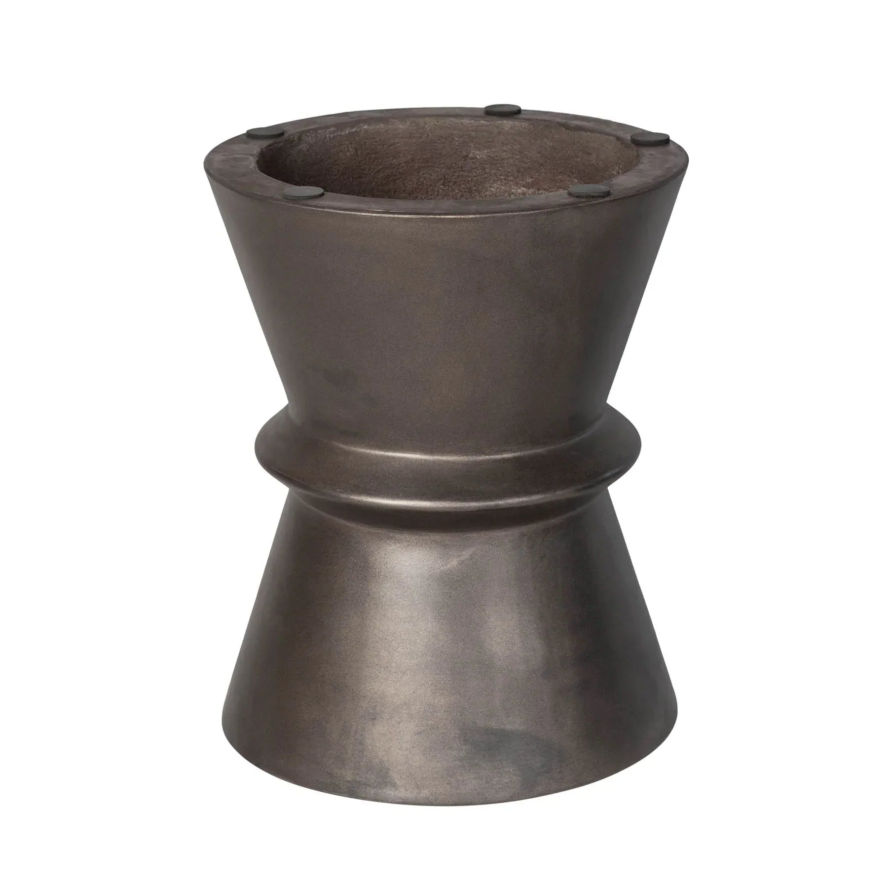 Modern concrete hourglass side table in dark grey finish