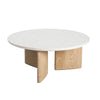 Alternative angled view showcasing the contrast between the speckled white seashell top and the natural oak wood grain base